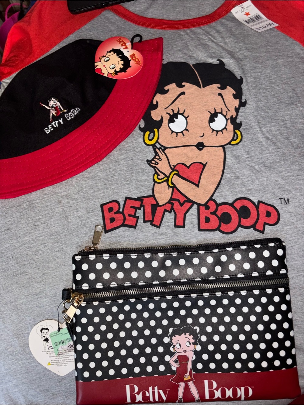 Betty Boop Black, Red & White Polka Dot Kids Pouch and Cap Set